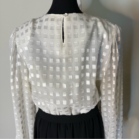 D’ALLAIRDS Vintage 80’s Dress Sheer Long Sleeves Shoulder Pads A-Line Large - Picture 9 of 12